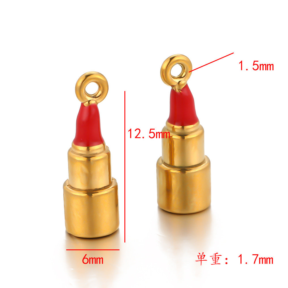 Stainless steel oil dripping lipstick small fragrant wind pendant bracelet necklace DIY jewelry accessories pendant keychain pendant