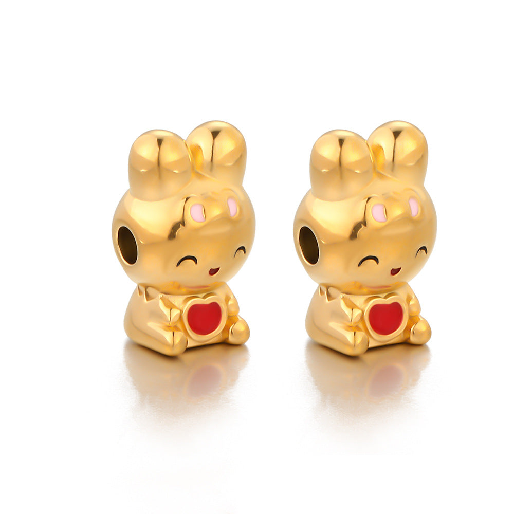 Stainless steel cute rabbit pendant color retention 18k furnace beaded DIY accessories pendant bracelet collarbone chain pendant
