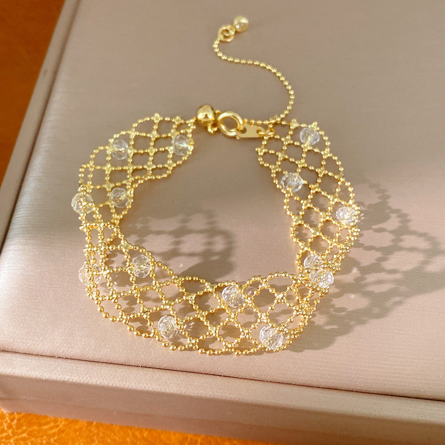 Glass hollow bracelet necklace European and American cross-border fashion versatile temperament sweater chain high-end light luxury jewelry set