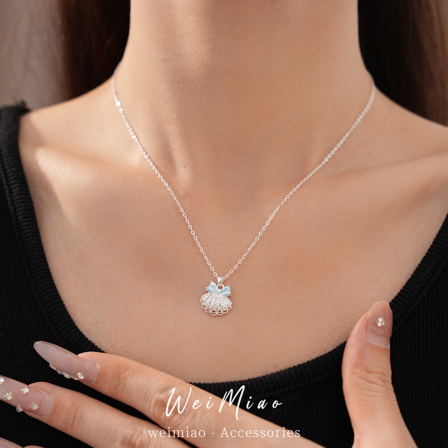 Fashion Versatile Zircon Shell Necklace Light Luxury Niche Premium Clavicle Chain Fresh Holiday Accessories Jewelry Set