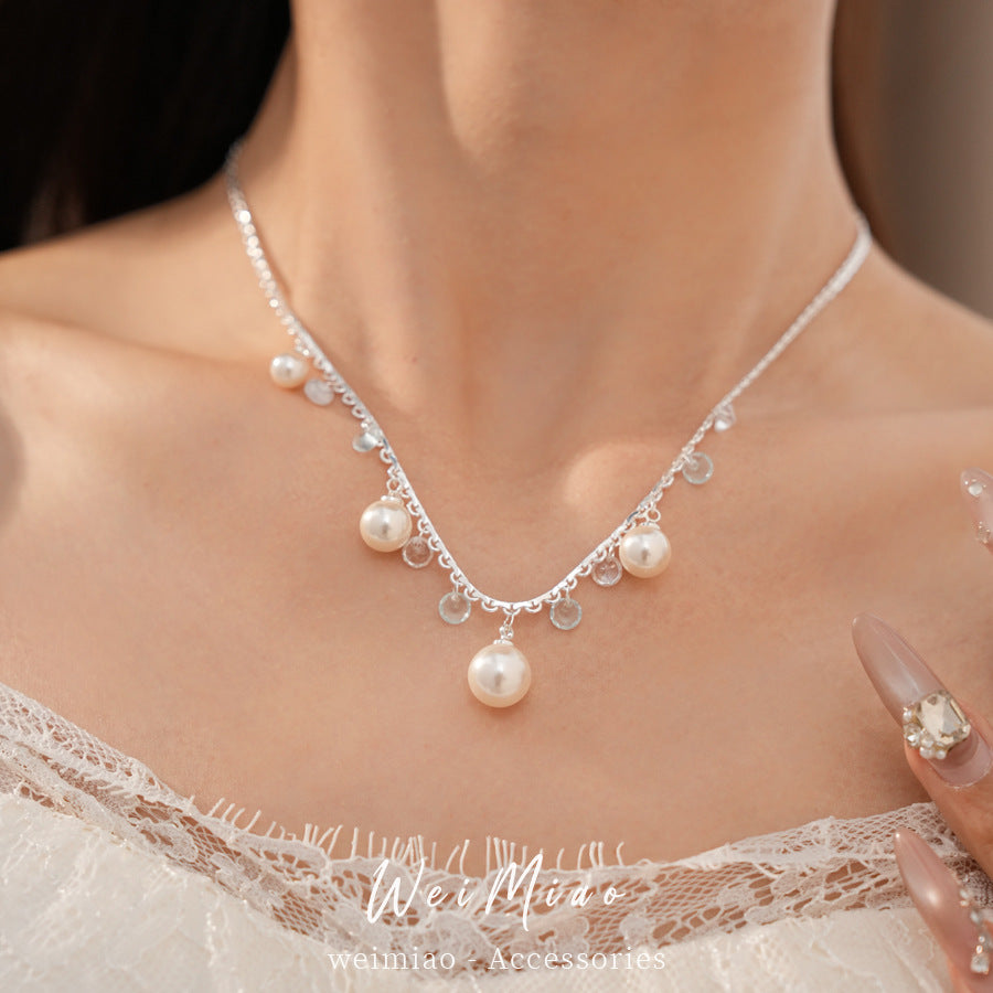 Zircon fringed lace pearl necklace light luxury niche high-end clavicle chain vacation accessories fresh and sweet necklace