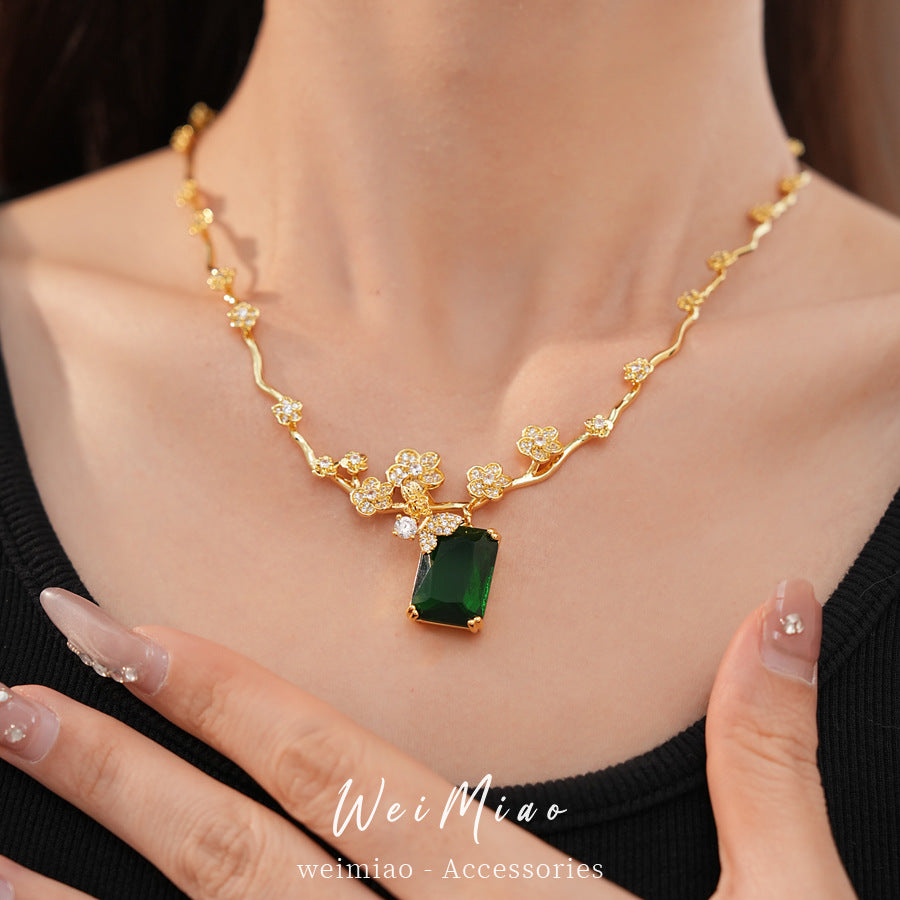 18k real gold electroplated zircon flower butterfly square necklace light luxury niche collarbone chain exquisite jewelry set