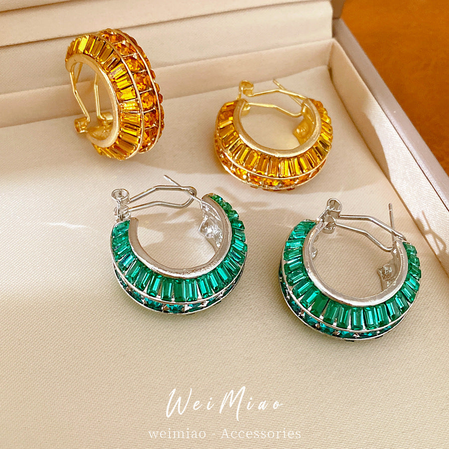 Silver Needle Diamond Geometric Round Earrings Personality Temperament Niche Temperament Earrings Light Luxury Premium Earrings Wholesale