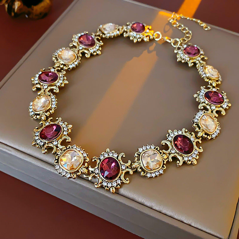 Vintage Luxury Diamond Drop Clavicle Chain Necklace - Retro Palace Style Premium Jewelry for Women