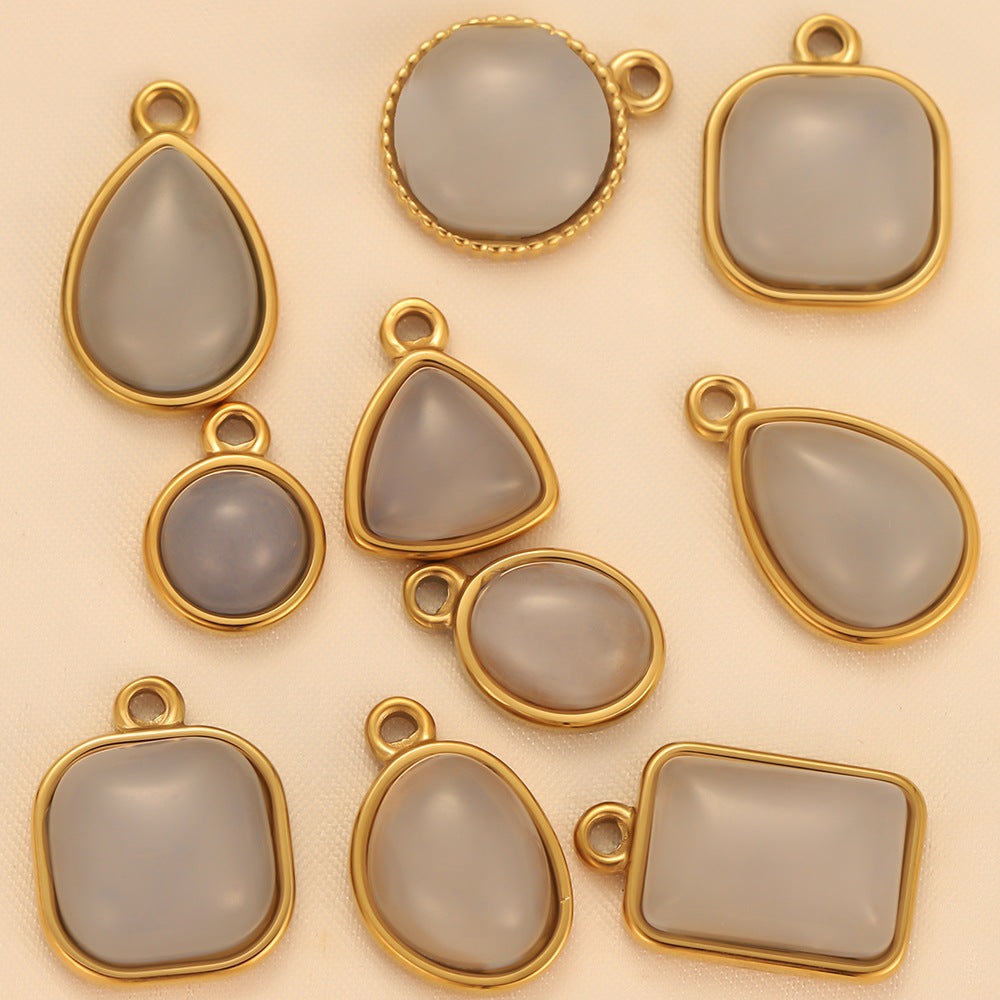 Stainless steel oval pendant inlaid with natural stone pendant DIY jewelry accessories necklace collarbone chain pendant