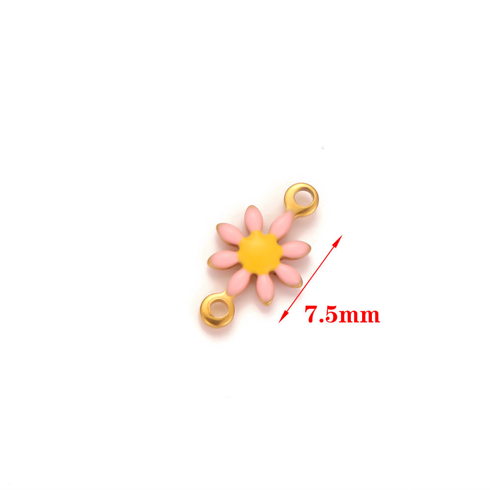 Stainless steel oil dripping double hanging small daisy DIY jewelry accessories pendant handmade chain connector accessories pendant