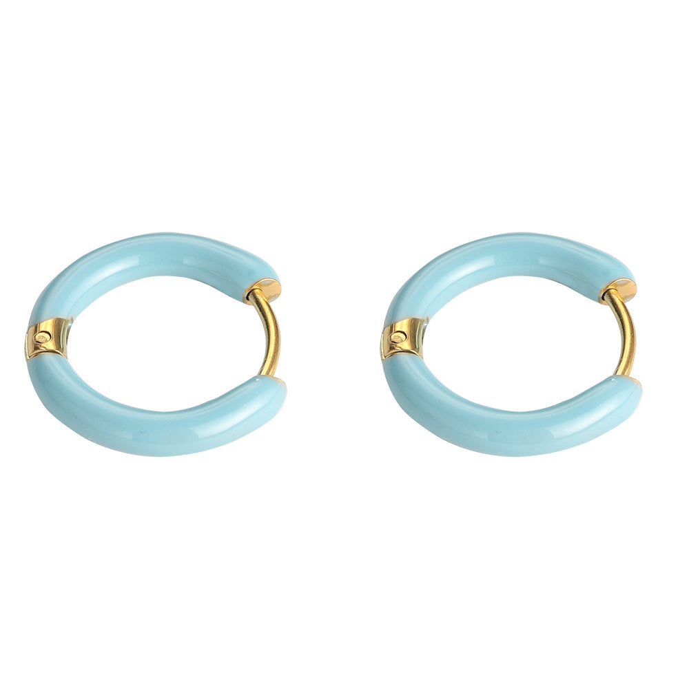 Multi-color oil drip earrings New retro circle earrings Cross-border European and American stainless steel non-fading earrings Oil drip earrings