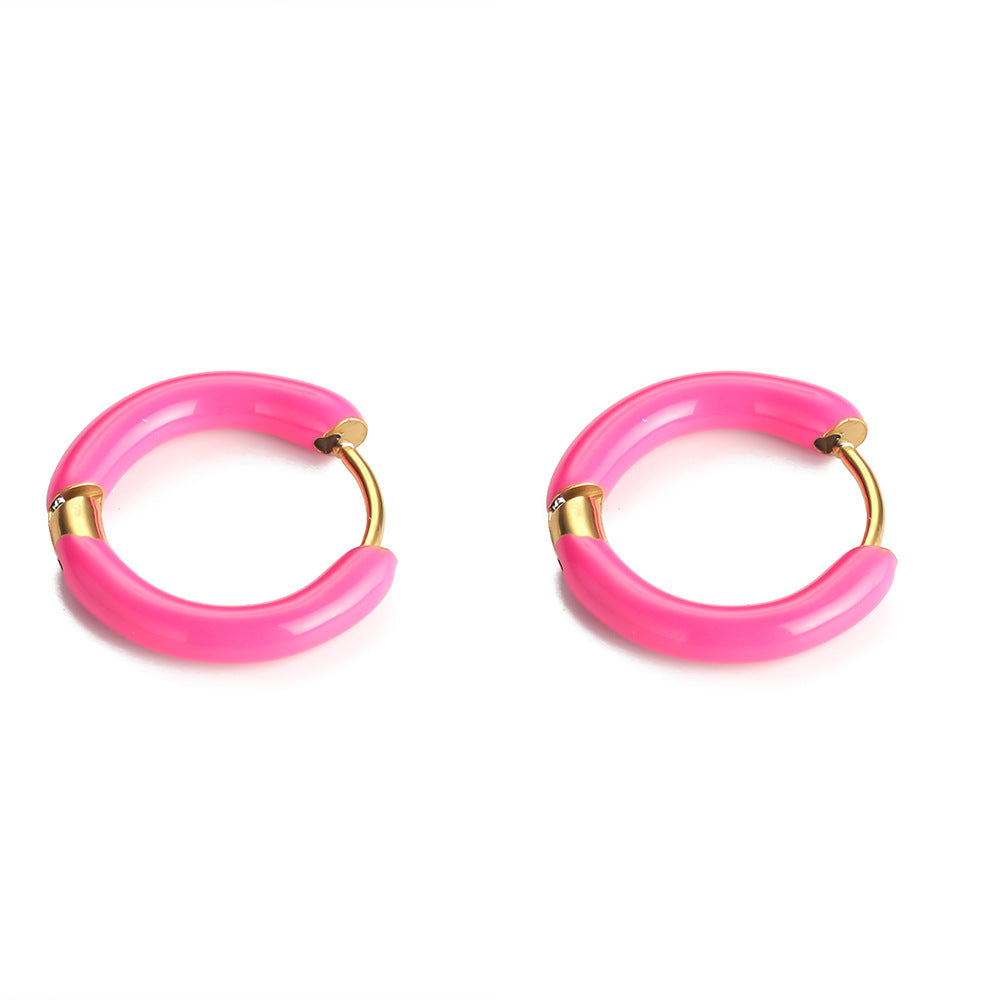 Multi-color oil drip earrings New retro circle earrings Cross-border European and American stainless steel non-fading earrings Oil drip earrings