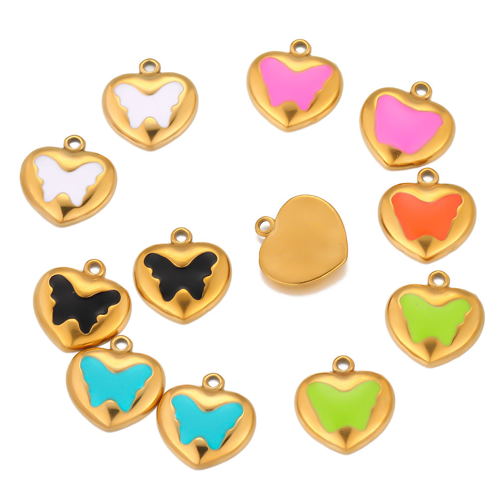 Stainless steel peach heart pendant DIY European and American fashion bracelet necklace pendant accessories butterfly multi-color pendant pendant