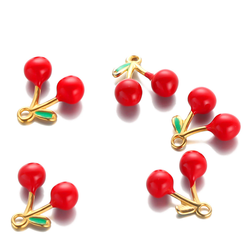 Stainless steel three-dimensional cherry oil drop pendant accessories DIY jewelry bracelet accessories pendant bag pendant