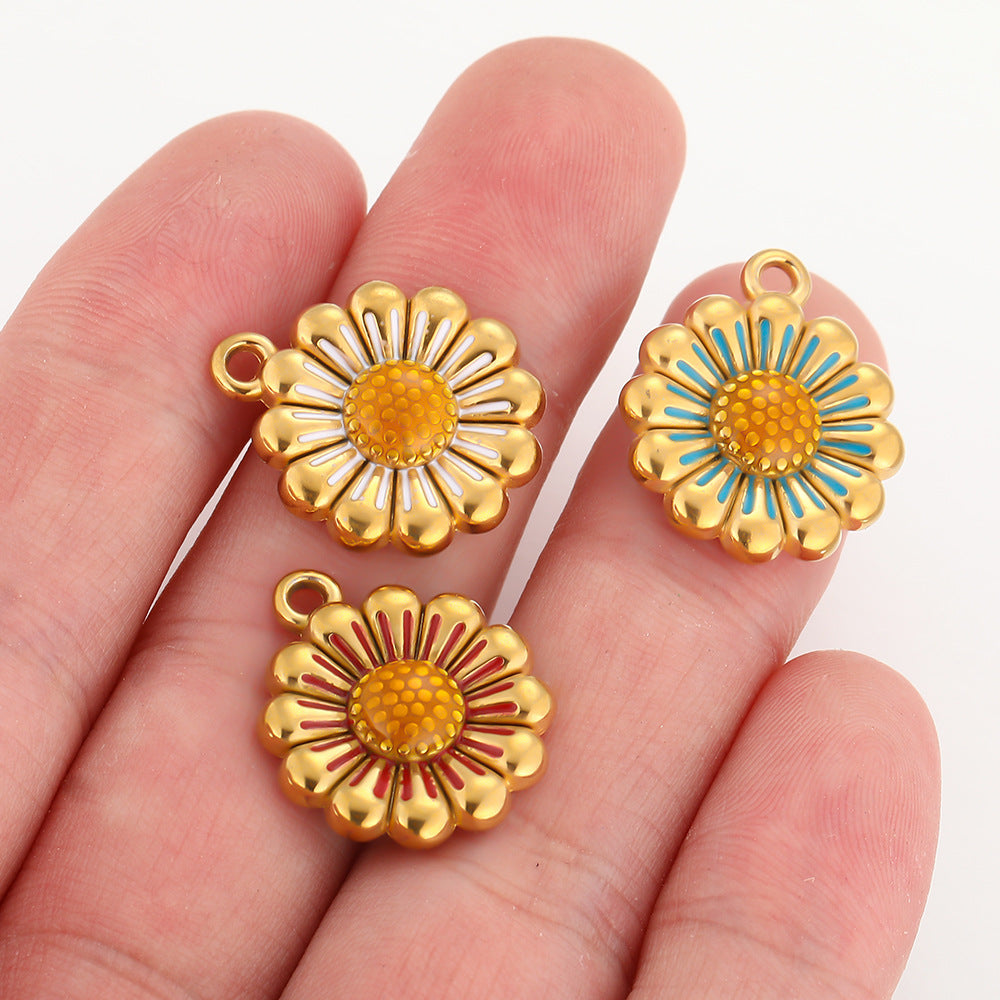 304 Titanium Steel Stainless Steel Oil Drop Pendant Small Daisy DIY Various Pendants Necklace Pendant Accessories Bracelet Pendant