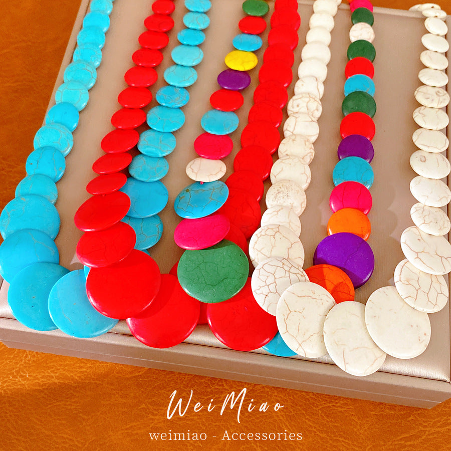 Dopamine Round Color Stone Beaded Necklace Light Luxury Niche Clavicle Chain Holiday Accessories Temperament Fashion Items