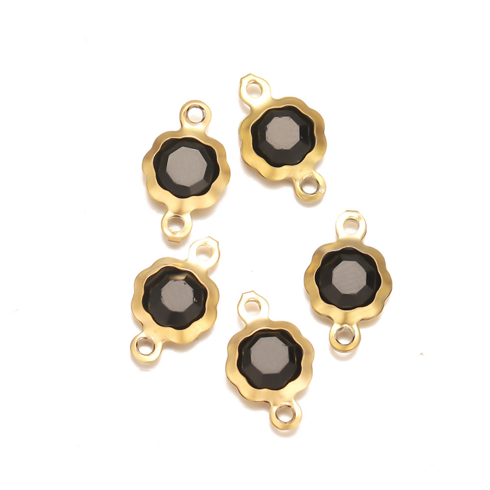 Stainless steel double hanging flower crystal connector DIY jewelry accessories pendant necklace crystal pendant connection pendant
