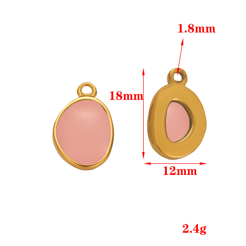 Stainless steel natural stone pendant pink oval European and American necklace pendant DIY jewelry accessories pendant accessories