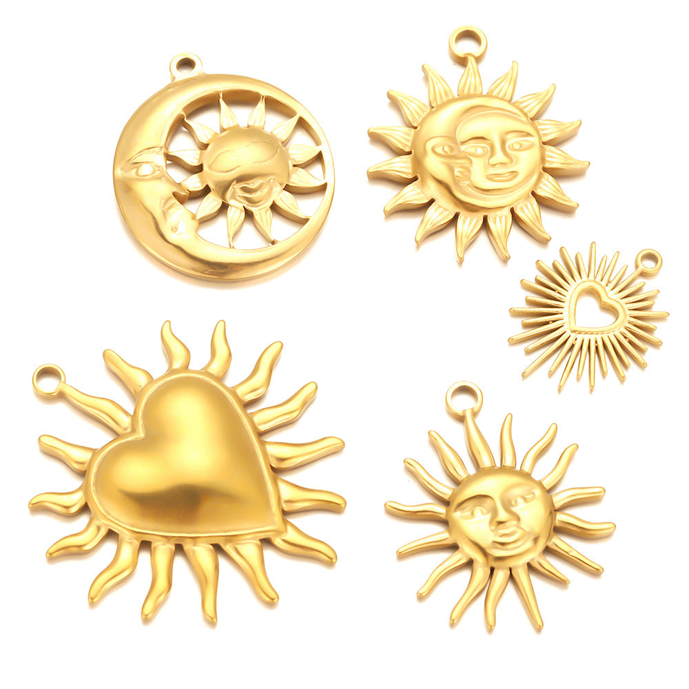 Stainless steel gold sunflower retro pendant DIY handmade accessories pendant non-fading necklace bracelet pendant