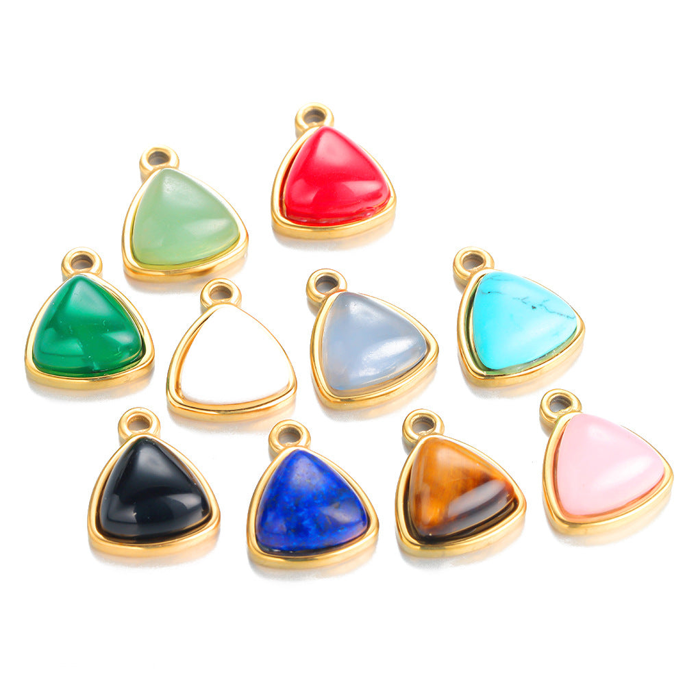 Stainless steel natural stone pendant triangle DIY necklace accessories pendant DIY small items small pendant jewelry accessories