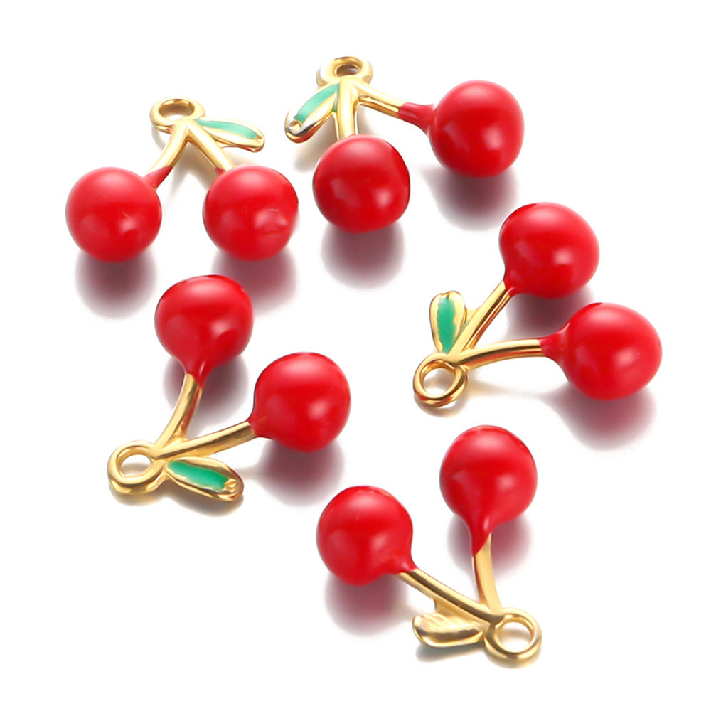 Stainless steel three-dimensional cherry oil drop pendant accessories DIY jewelry bracelet accessories pendant bag pendant