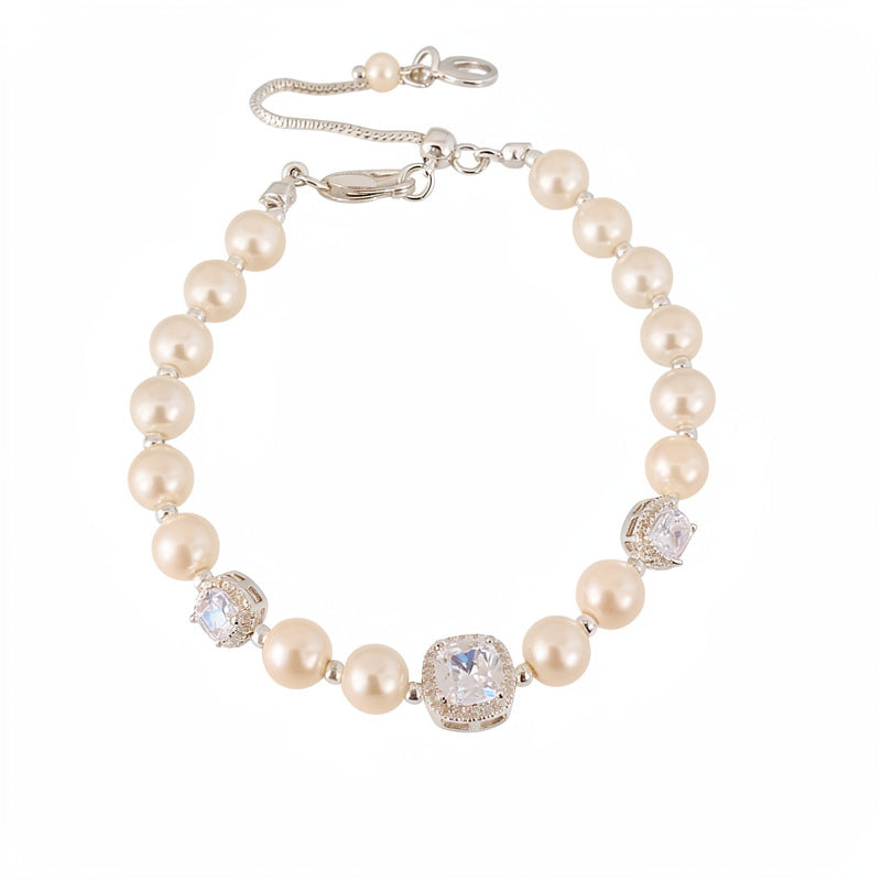 18k real gold electroplated square zircon beaded pearl bracelet light luxury niche bracelet commuting versatile jewelry wholesale