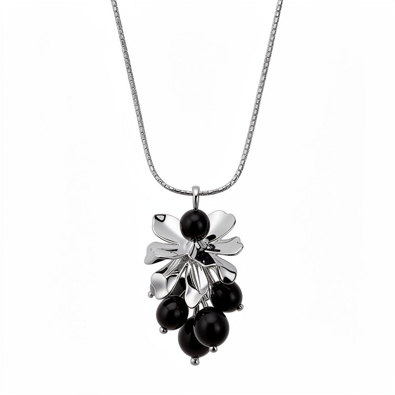 Stone Flower Grape Necklace Casual Temperament Fashion Personality Versatile Sweater Chain High Sense Light Luxury Necklace Wholesale