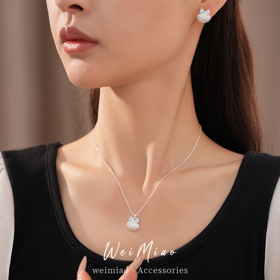 Fashion Versatile Zircon Shell Necklace Light Luxury Niche Premium Clavicle Chain Fresh Holiday Accessories Jewelry Set