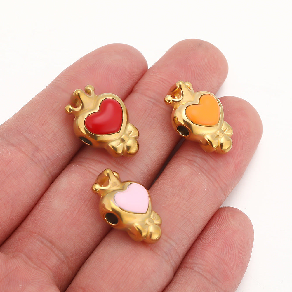 Stainless steel vacuum plating pendant crown heart pendant DIY jewelry accessories single hole bracelet necklace pendant