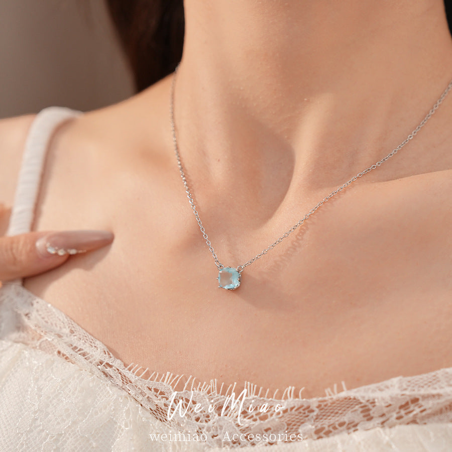 Blue zircon geometric cross love necklace light luxury niche high-end clavicle chain temperament personalized necklace