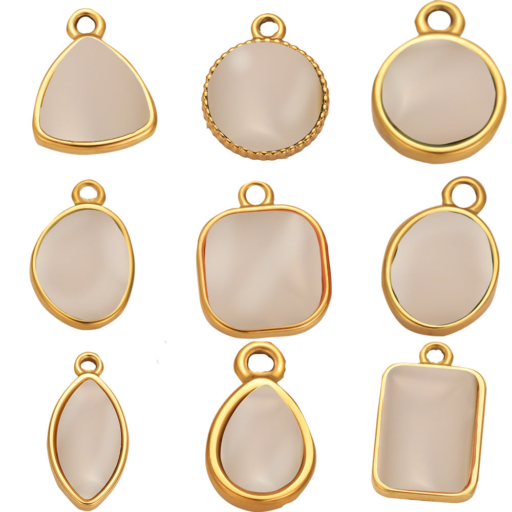 Stainless steel oval pendant inlaid with natural stone pendant DIY jewelry accessories necklace collarbone chain pendant