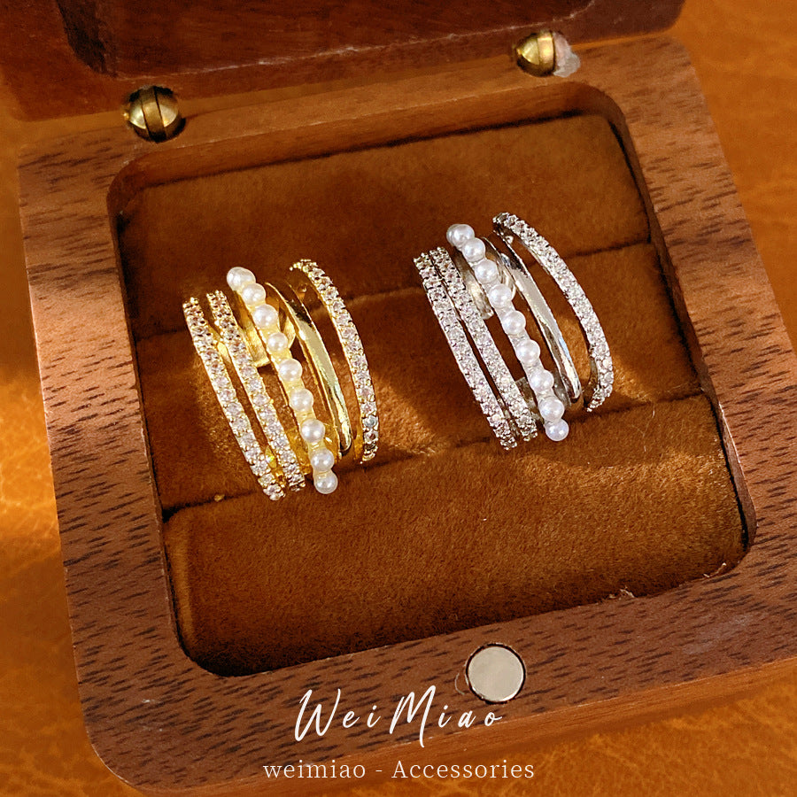 Zircon multi-layer pearl ear clips for women without ear piercings ins wind personality temperament niche earrings light luxury high-end earrings