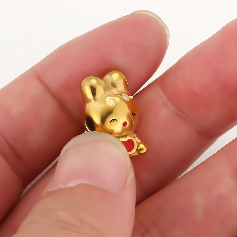 Stainless steel cute rabbit pendant color retention 18k furnace beaded DIY accessories pendant bracelet collarbone chain pendant