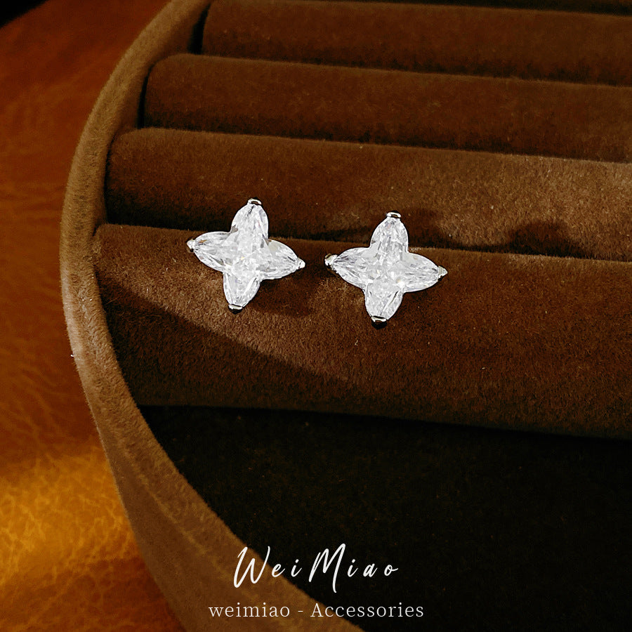 Silver needle inlaid zircon mango stud earrings simple temperament fashion commuting versatile earrings light luxury high sense earrings wholesale