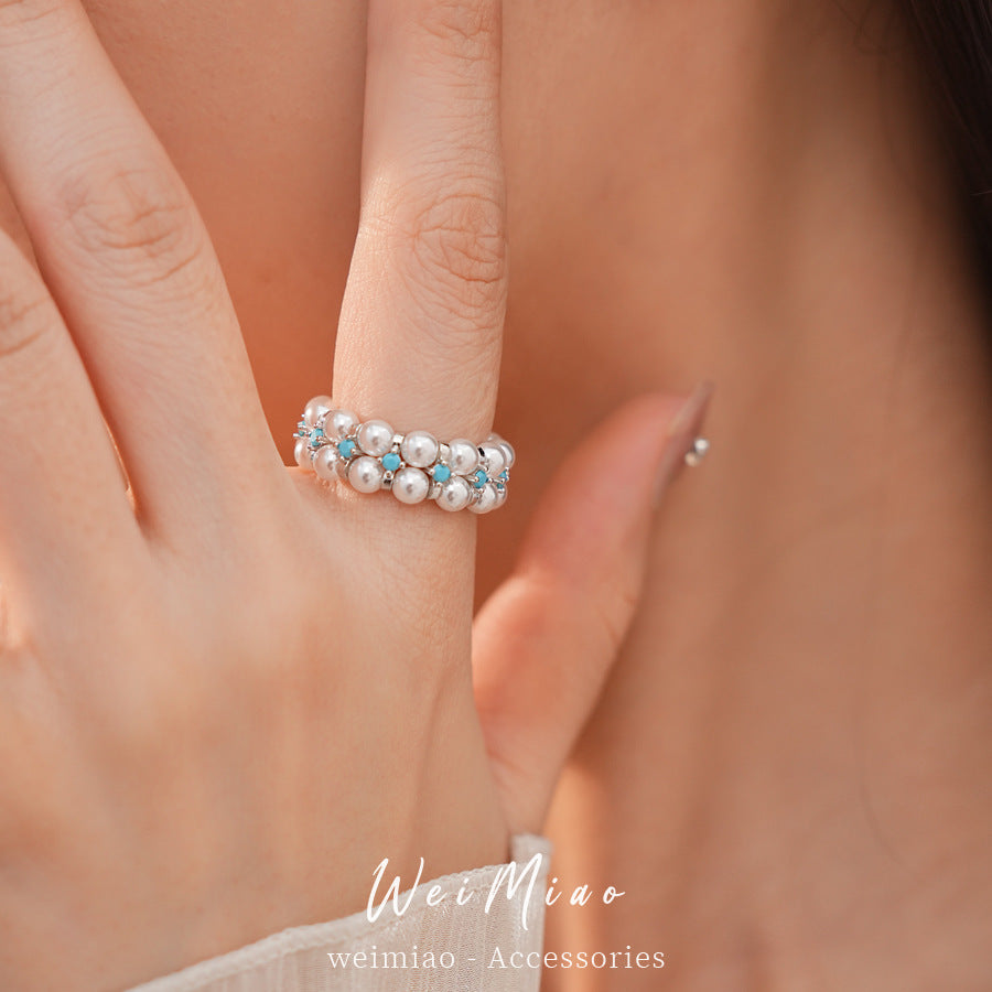 Zircon beaded round pearl stud earrings simple temperament versatile earrings light luxury high-end jewelry set wholesale