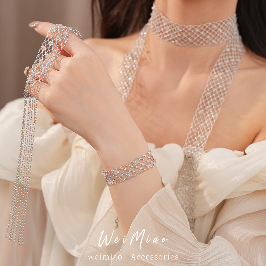 Glass hollow bracelet necklace European and American cross-border fashion versatile temperament sweater chain high-end light luxury jewelry set