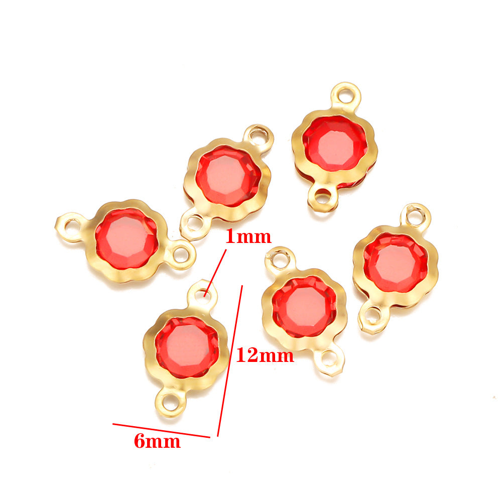 Stainless steel double hanging flower crystal connector DIY jewelry accessories pendant necklace crystal pendant connection pendant