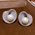 Silver needle zircon irregular round pearl stud earrings light luxury high-end earrings exquisite temperament personalized niche earrings