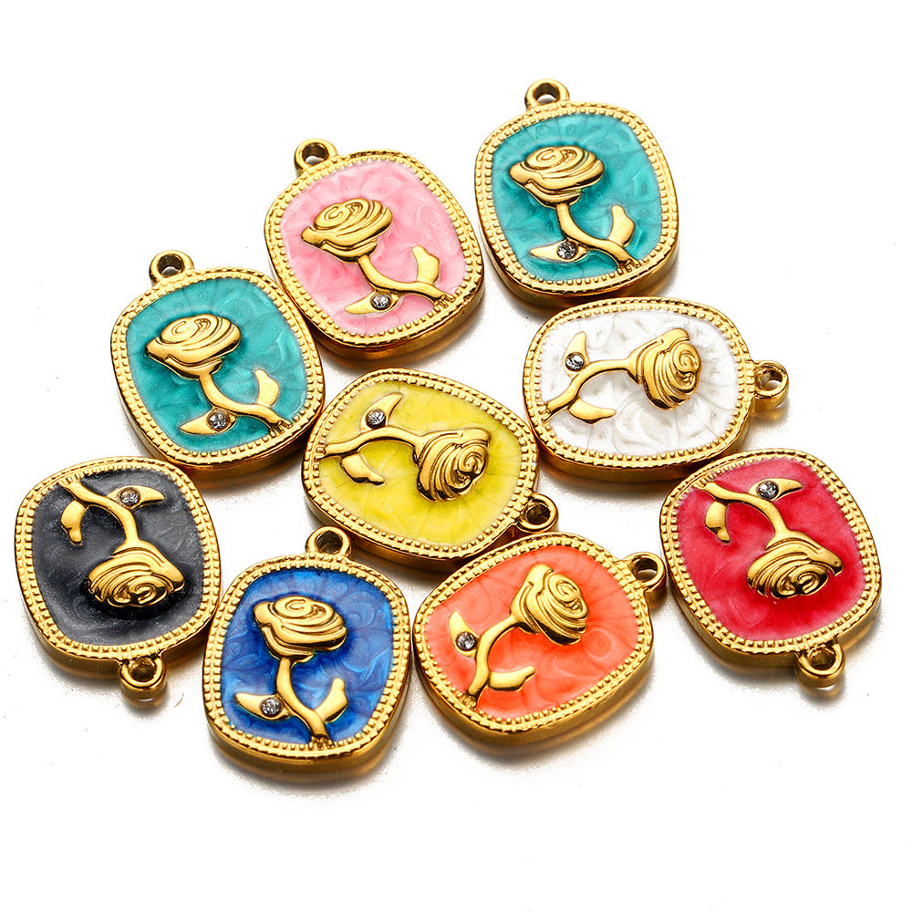 Stainless steel oil drop pendant rose with diamonds multi-color versatile rose brand pendant DIY jewelry accessories pendant