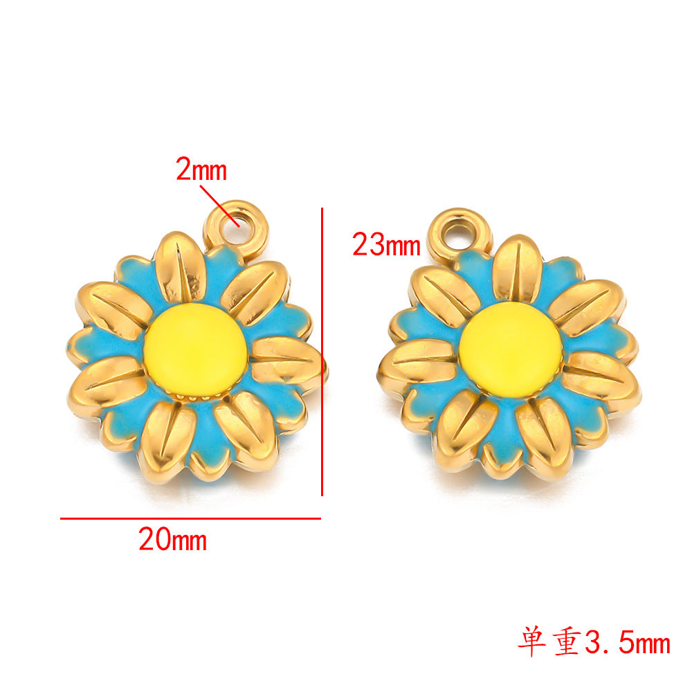 Stainless steel double-sided oil drip small daisy flower pendant DIY handmade accessories material pendant oil drip pendant accessories