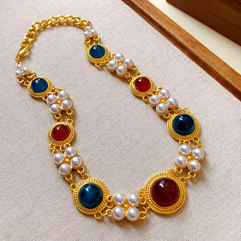 Vintage Luxury Diamond Drop Clavicle Chain Necklace - Retro Palace Style Premium Jewelry for Women