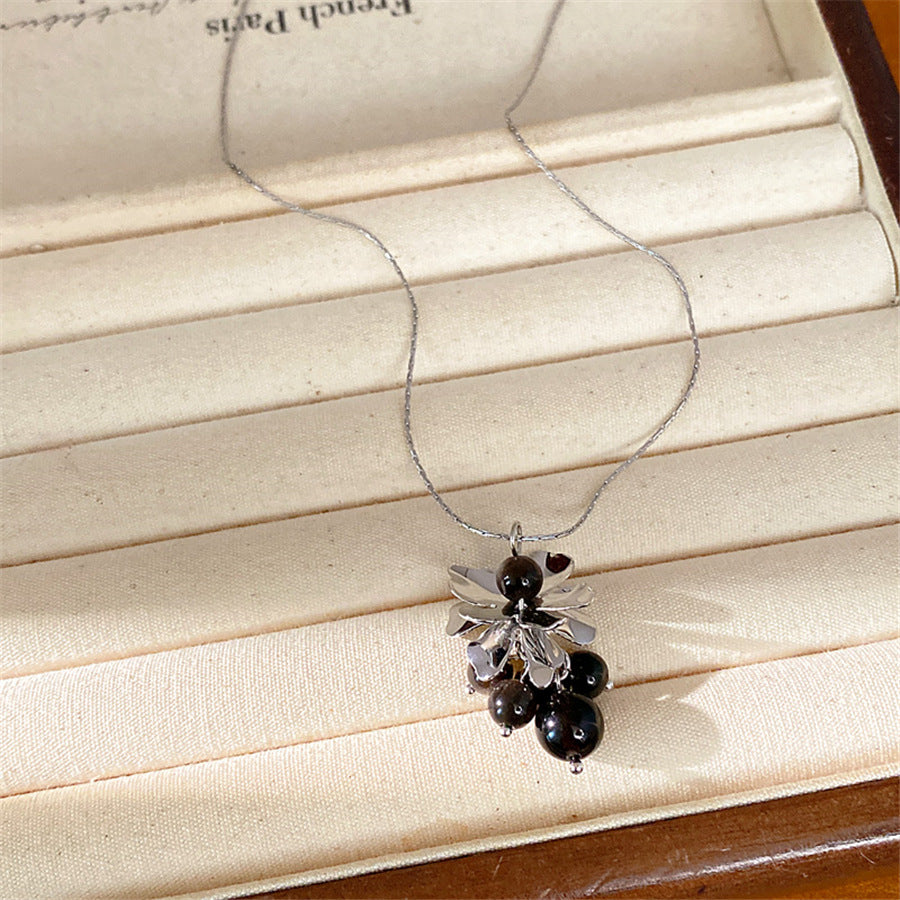 Stone Flower Grape Necklace Casual Temperament Fashion Personality Versatile Sweater Chain High Sense Light Luxury Necklace Wholesale