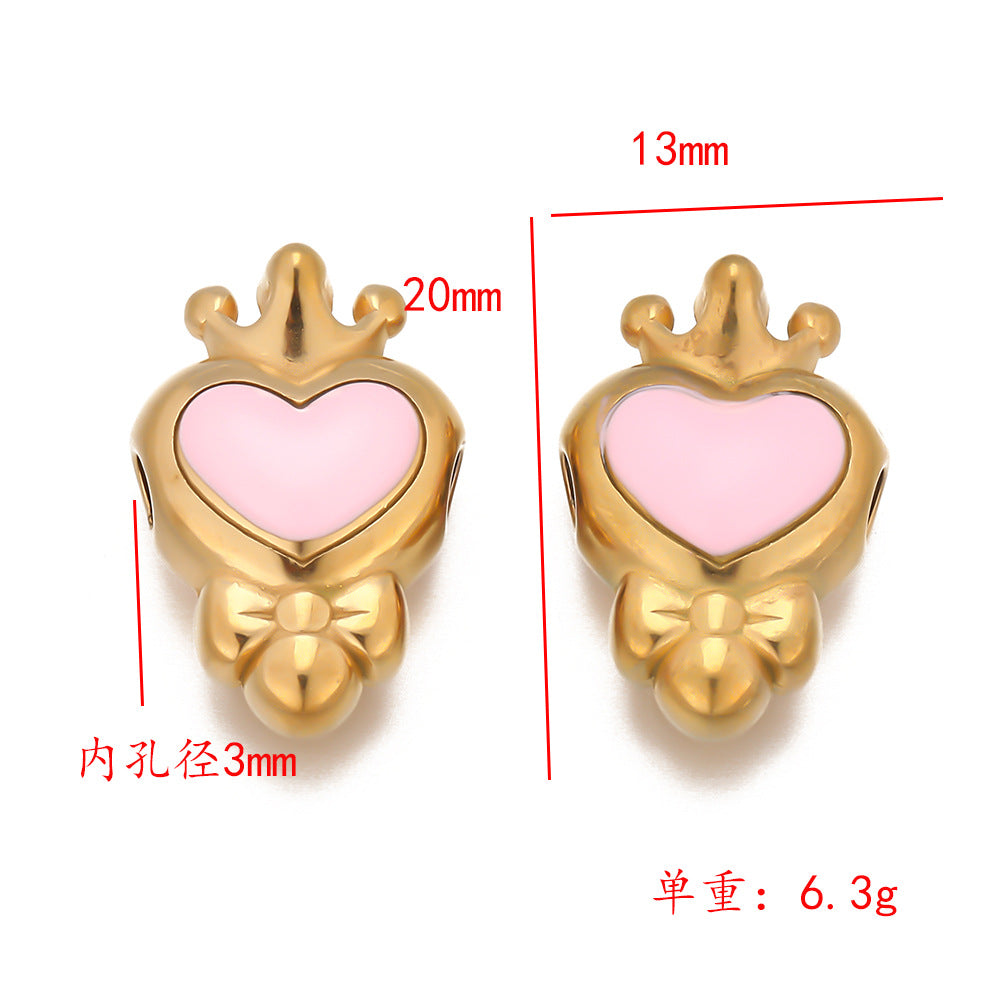 Stainless steel vacuum plating pendant crown heart pendant DIY jewelry accessories single hole bracelet necklace pendant