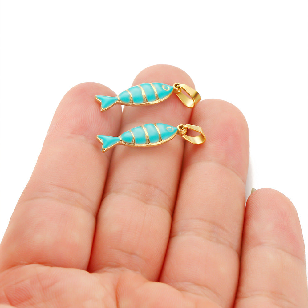Stainless steel oil drop with melon seed buckle oil drop pendant DIY jewelry accessories license cute striped fish necklace pendant