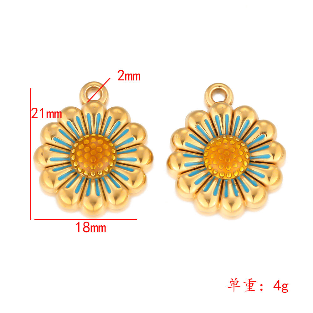 304 Titanium Steel Stainless Steel Oil Drop Pendant Small Daisy DIY Various Pendants Necklace Pendant Accessories Bracelet Pendant