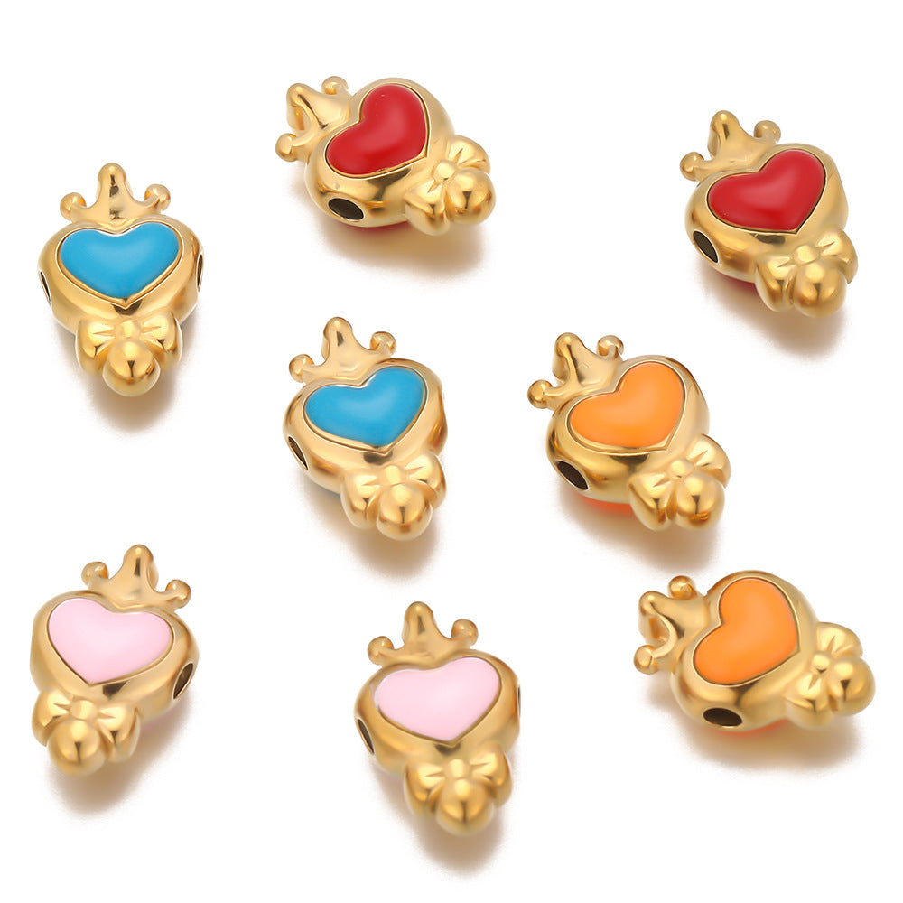 Stainless steel vacuum plating pendant crown heart pendant DIY jewelry accessories single hole bracelet necklace pendant