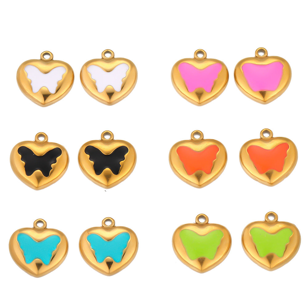 Stainless steel peach heart pendant DIY European and American fashion bracelet necklace pendant accessories butterfly multi-color pendant pendant