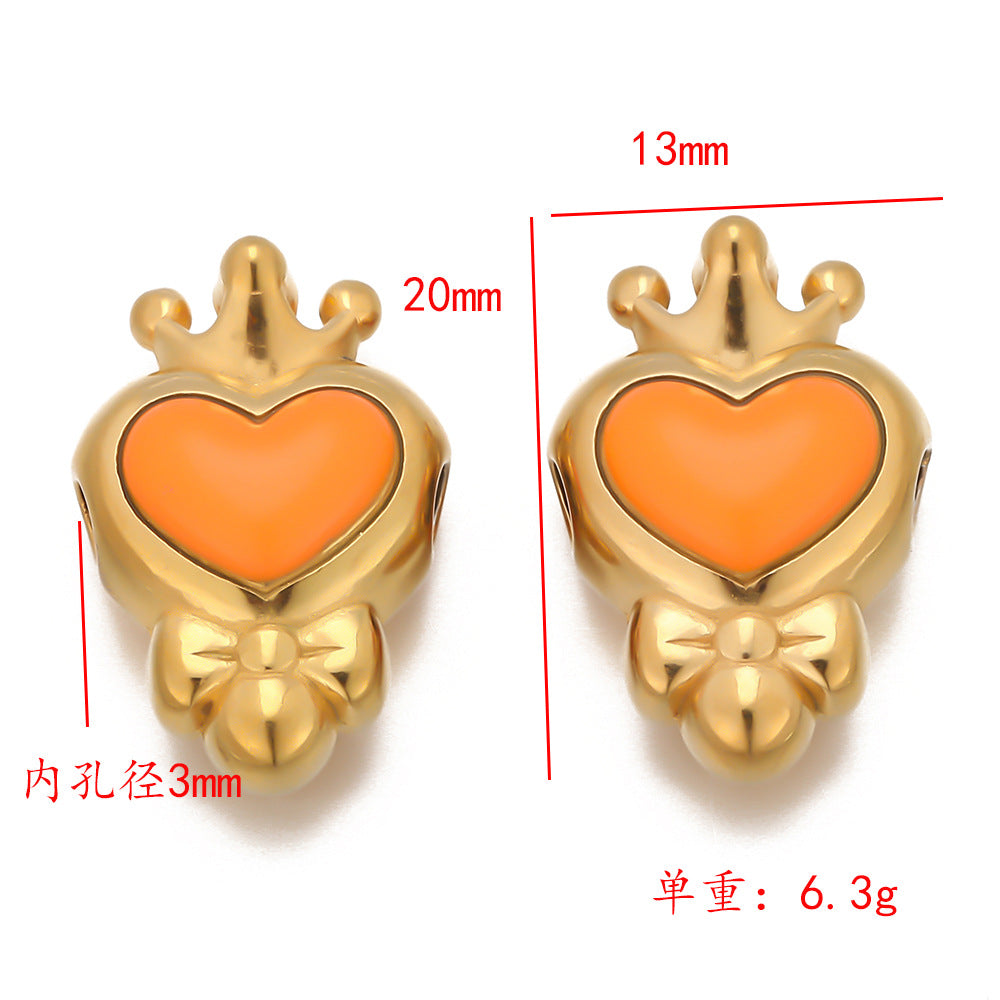 Stainless steel vacuum plating pendant crown heart pendant DIY jewelry accessories single hole bracelet necklace pendant