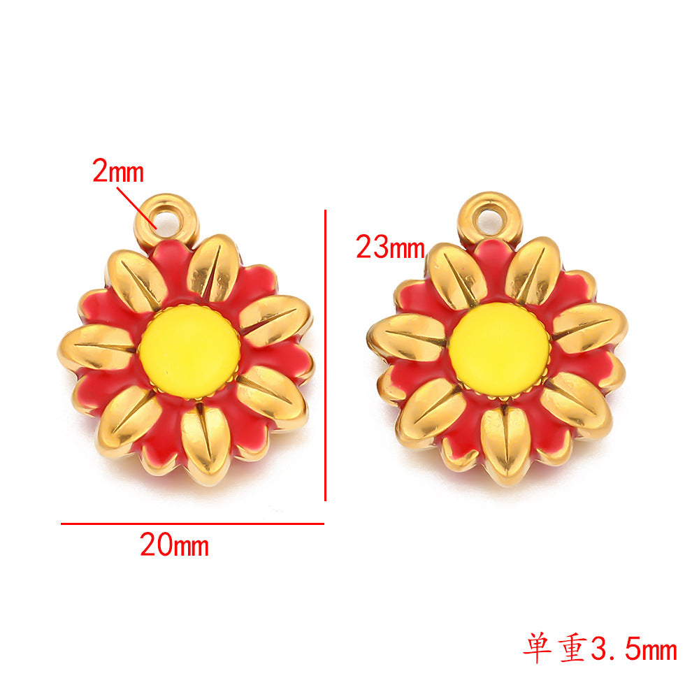 Stainless steel double-sided oil drip small daisy flower pendant DIY handmade accessories material pendant oil drip pendant accessories