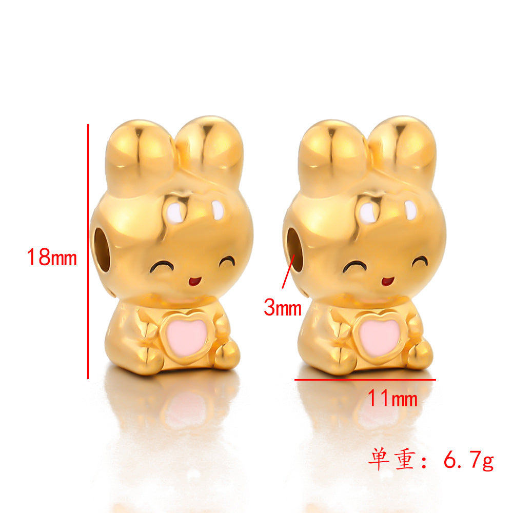 Stainless steel cute rabbit pendant color retention 18k furnace beaded DIY accessories pendant bracelet collarbone chain pendant