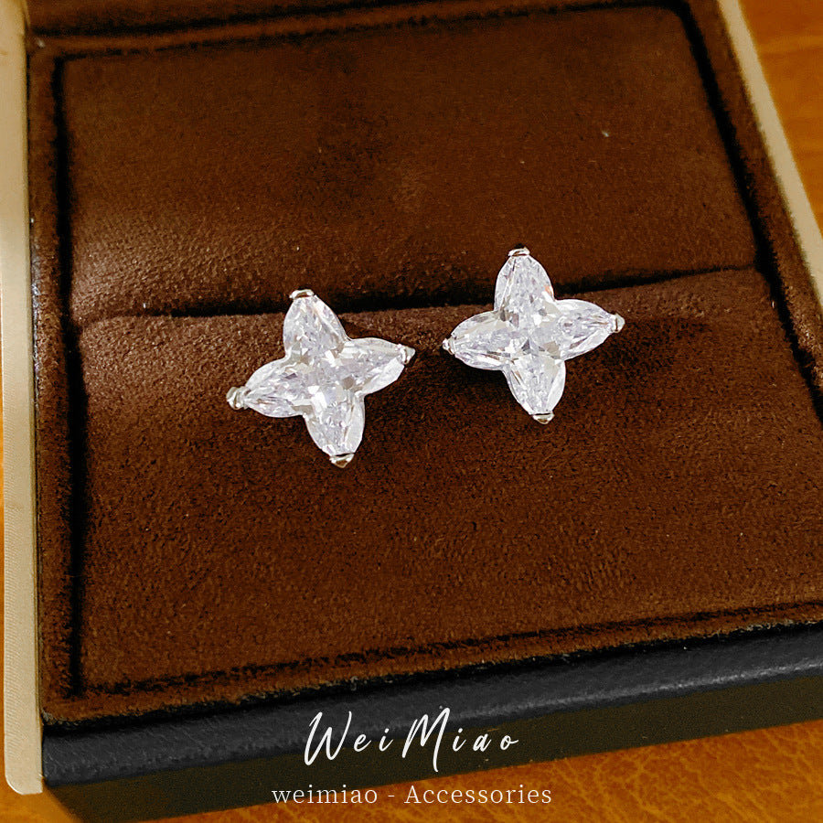 Silver needle inlaid zircon mango stud earrings simple temperament fashion commuting versatile earrings light luxury high sense earrings wholesale