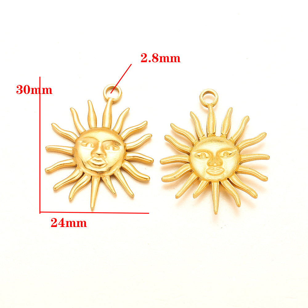 Stainless steel gold sunflower retro pendant DIY handmade accessories pendant non-fading necklace bracelet pendant