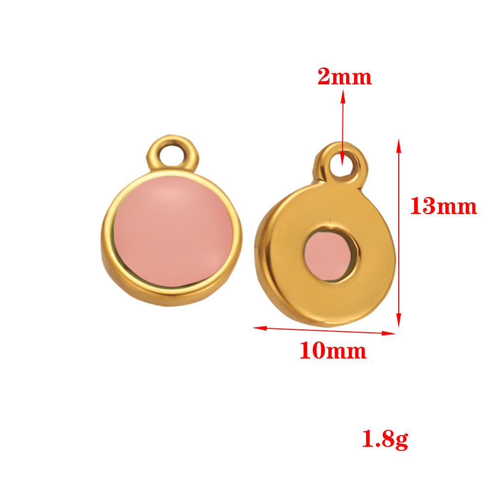 Stainless steel natural stone pendant pink oval European and American necklace pendant DIY jewelry accessories pendant accessories