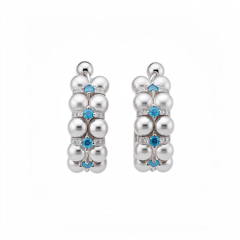 Zircon beaded round pearl stud earrings simple temperament versatile earrings light luxury high-end jewelry set wholesale